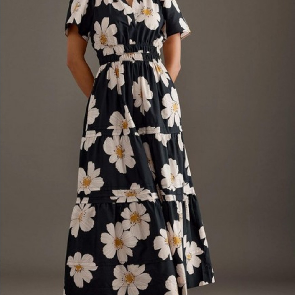 Anthropologie Somerset Floral Black Maxi Dress, Size Small